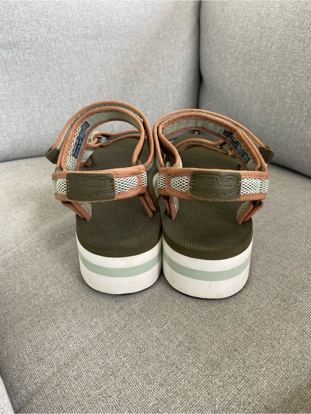 Teva Olive Green Platform Sandals with Brown and Cream Straps - Picture 5 of 8